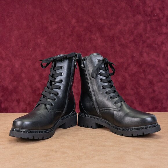 DKNY Women Romilly Vegan Leather Lace-up Zip Ankle Combat Boots sz 11 - Picture 2 of 8